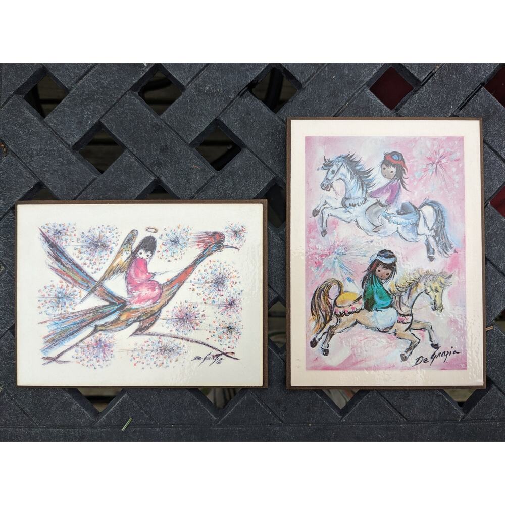 Vintage 1970's 1980's Lot 2 DE GRAZIA Plaques "Angel Roadrunner" & "Up and Down"